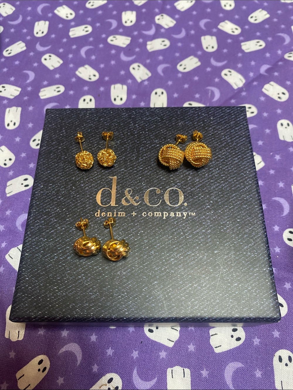 d&co. Gold Stud Earring Trio - Textured & Knot Designs